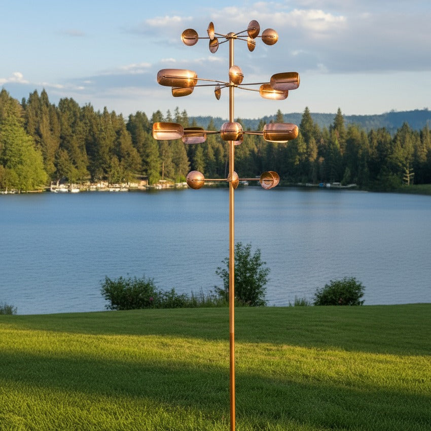 74" Handcrafted Copper Kinetic Wind Spinner Sculpture