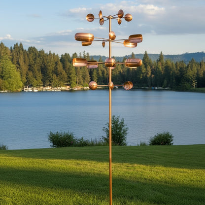 74" Handcrafted Copper Kinetic Wind Spinner Sculpture