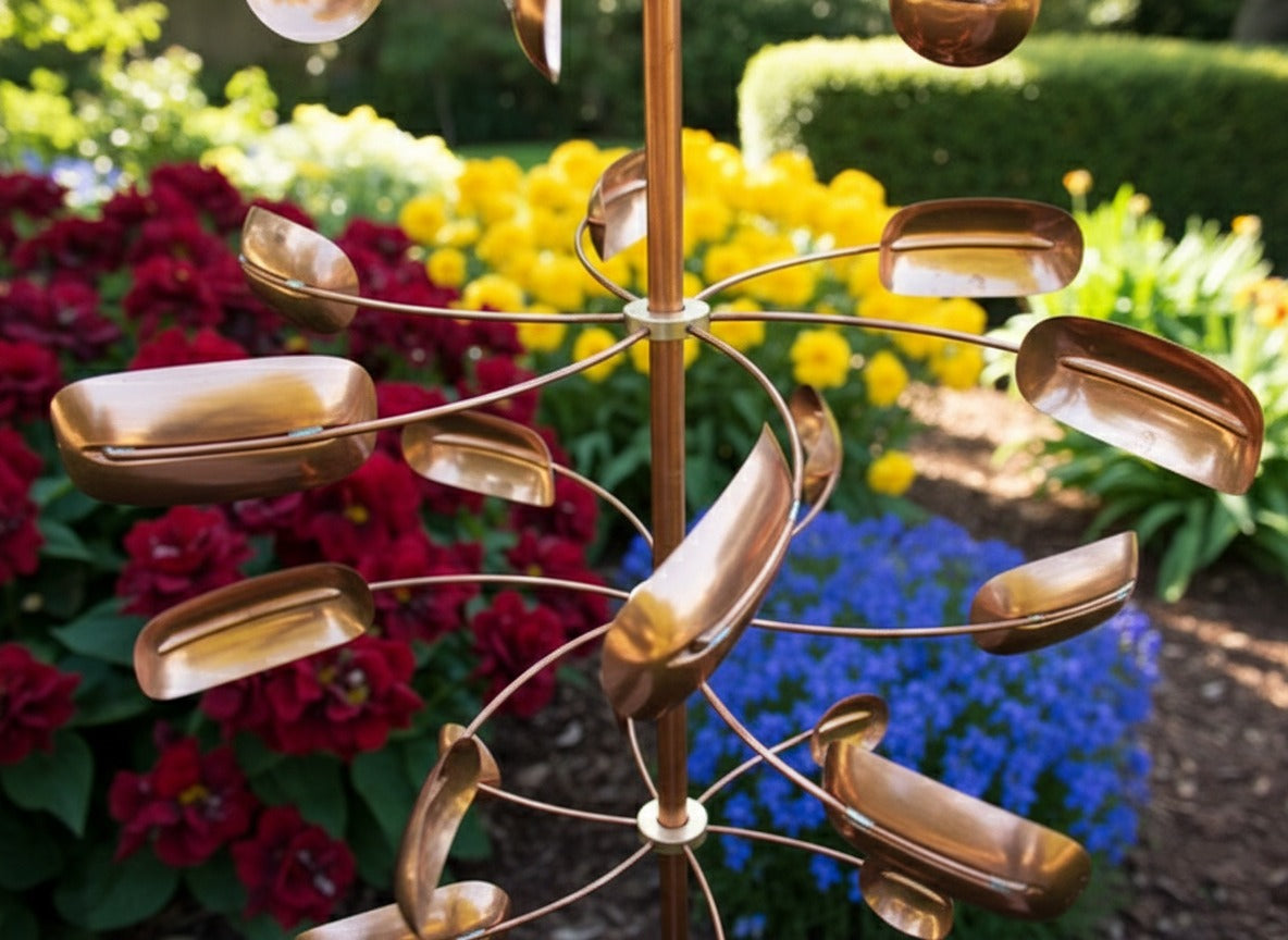 74" Handcrafted Copper Kinetic Wind Spinner Sculpture
