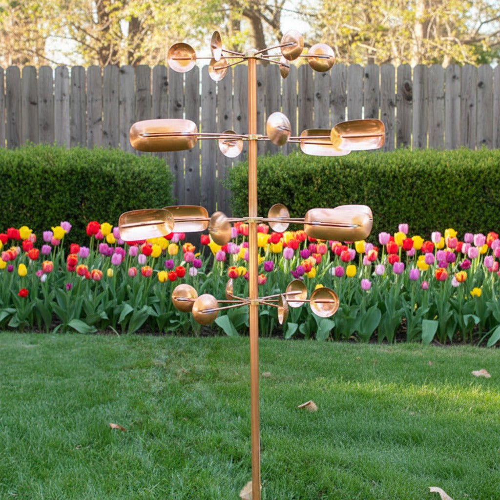 74" Handcrafted Copper Kinetic Wind Spinner Sculpture