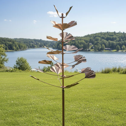 74" Copper-Finish 7-Tier Leaf Wind Spinner for Garden Décor