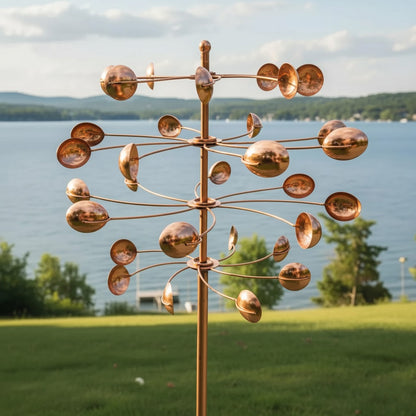 77" Handcrafted Dual-Tier Copper Garden Wind Spinner