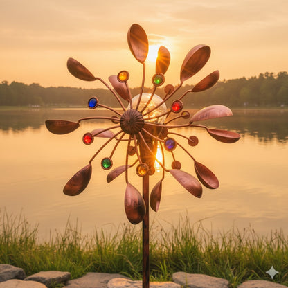 65" Handcrafted Copper Wind Spinner with Motion-Activated Light
