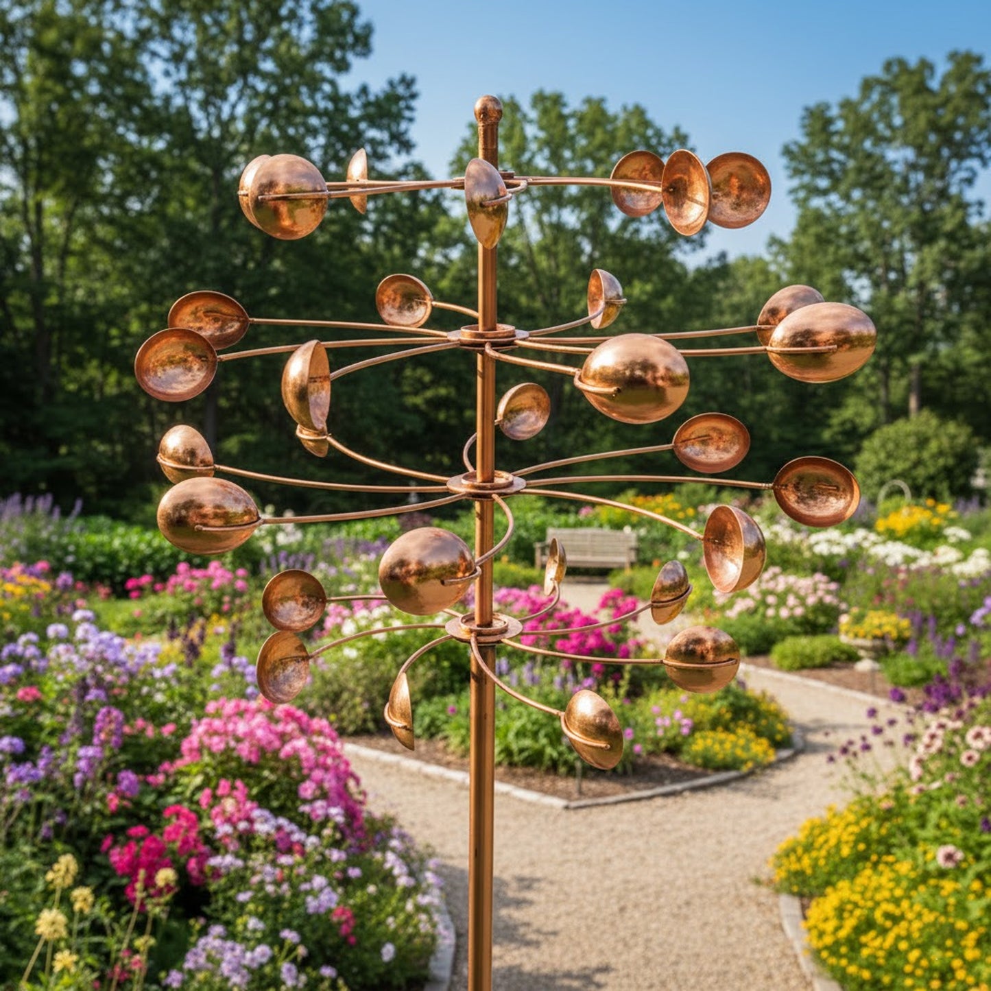 77" Handcrafted Dual-Tier Copper Garden Wind Spinner