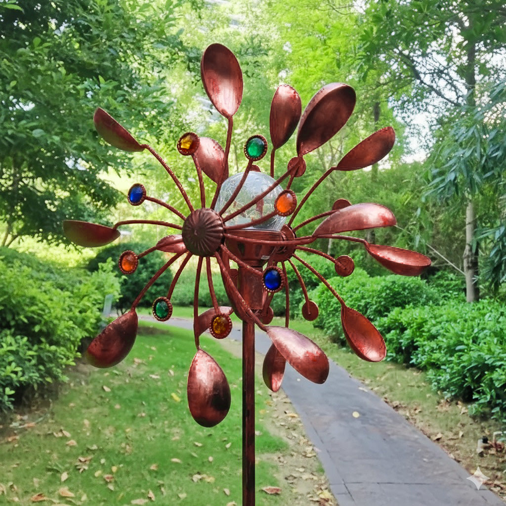 65" Handcrafted Copper Wind Spinner with Motion-Activated Light