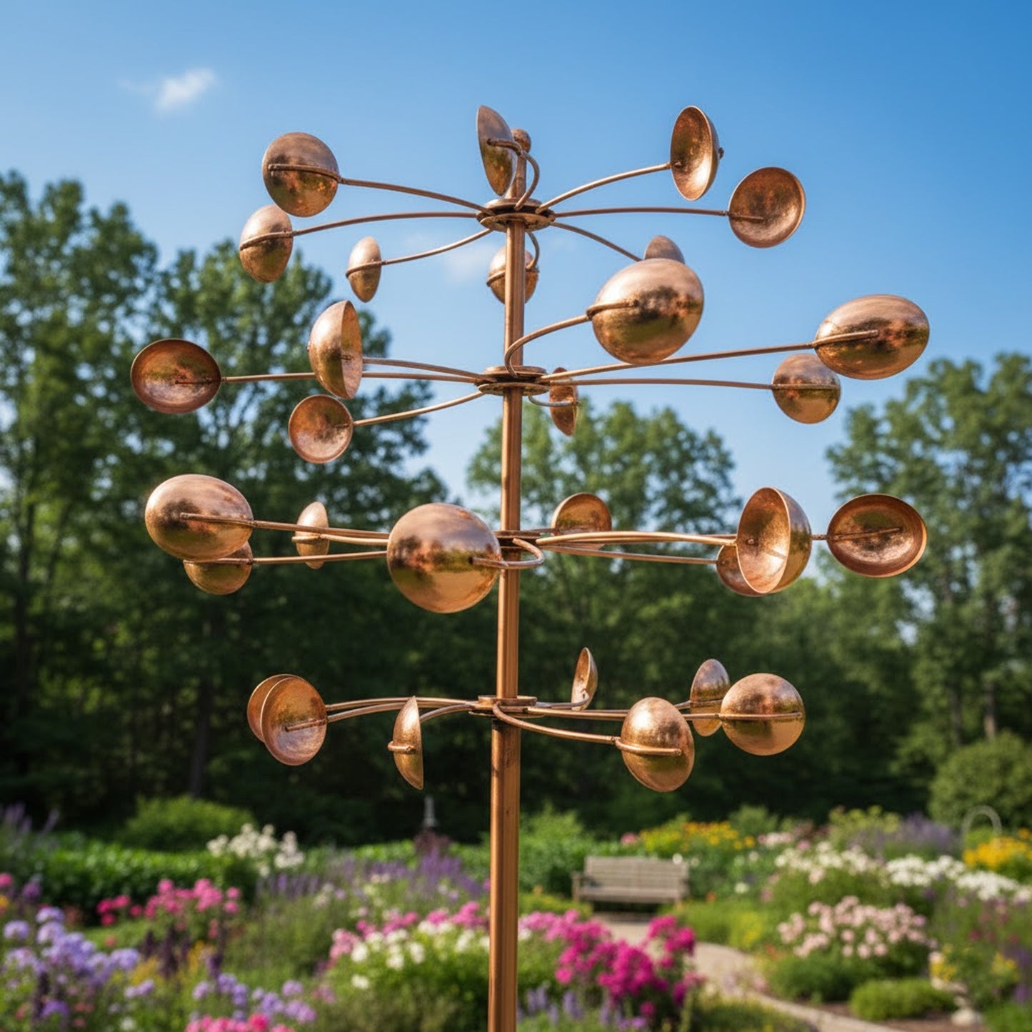 77" Handcrafted Dual-Tier Copper Garden Wind Spinner