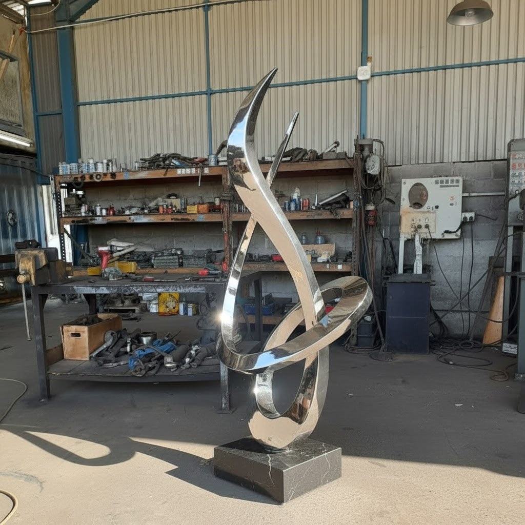 81" Handmade Abstract Shiny Stainless Steel Metal Outdoor Garden Sculpture