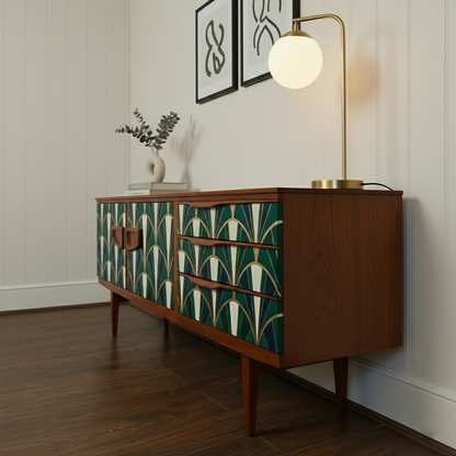 Hand-Painted Vintage Emerald Green Sideboard – Art Deco & Mid-Century Modern Credenza