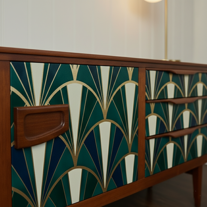 Hand-Painted Vintage Emerald Green Sideboard – Art Deco & Mid-Century Modern Credenza