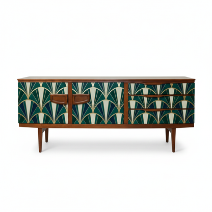 Hand-Painted Vintage Emerald Green Sideboard – Art Deco & Mid-Century Modern Credenza