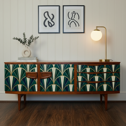 Hand-Painted Vintage Emerald Green Sideboard – Art Deco & Mid-Century Modern Credenza