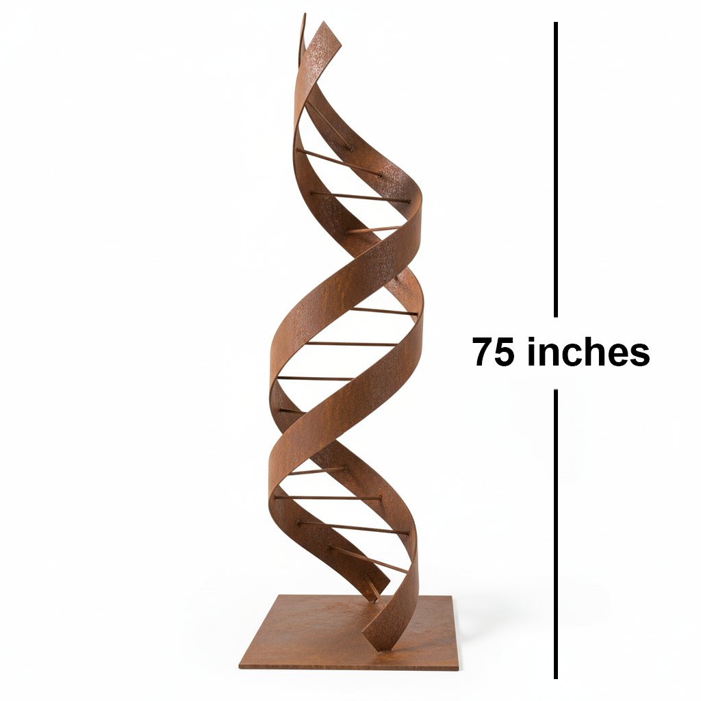 75" Handmade DNA Helix Rustic Metal Garden Sculpture – Modern Scientific Outdoor Art