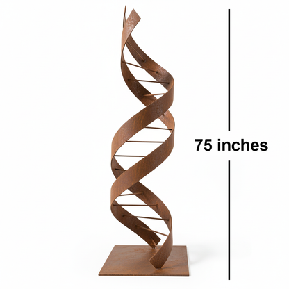 75" Handmade DNA Helix Rustic Metal Garden Sculpture – Modern Scientific Outdoor Art