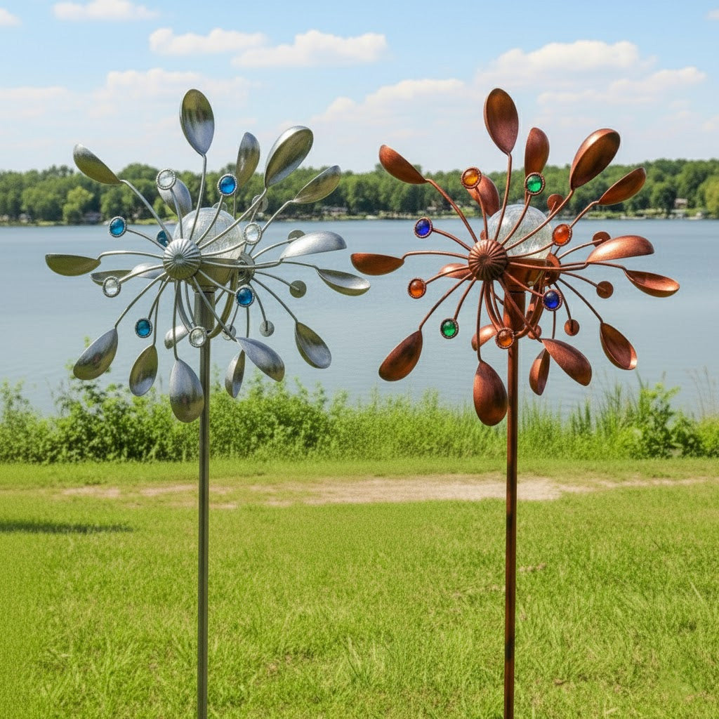 65" Handcrafted Copper Wind Spinner with Motion-Activated Light