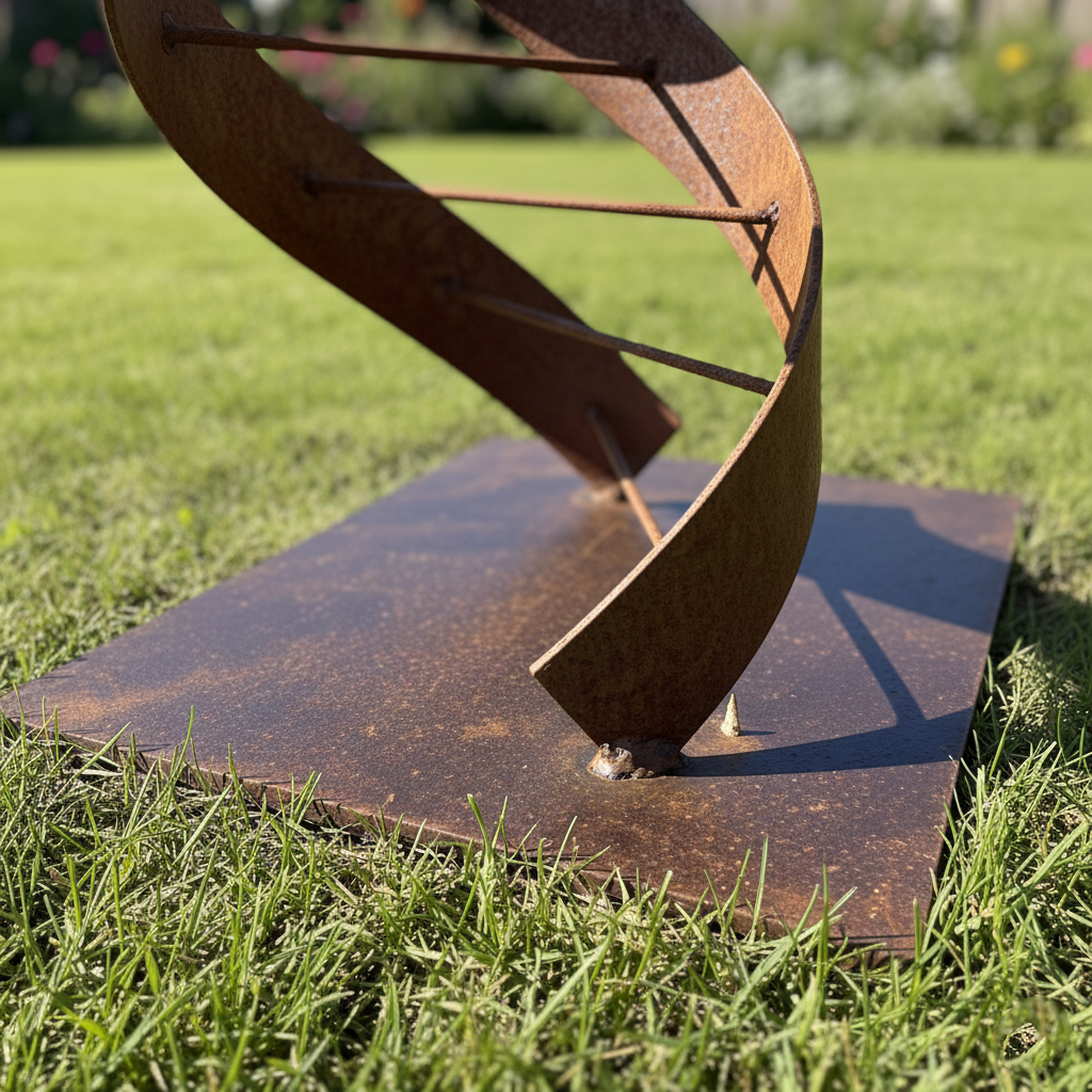 75" Handmade DNA Helix Rustic Metal Garden Sculpture – Modern Scientific Outdoor Art