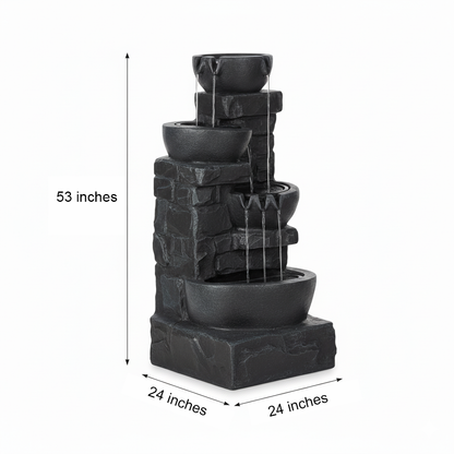 42" Handmade 4-Tier Outdoor Water Fountain with Bird Bath & LED Lights – Polyresin Garden Décor
