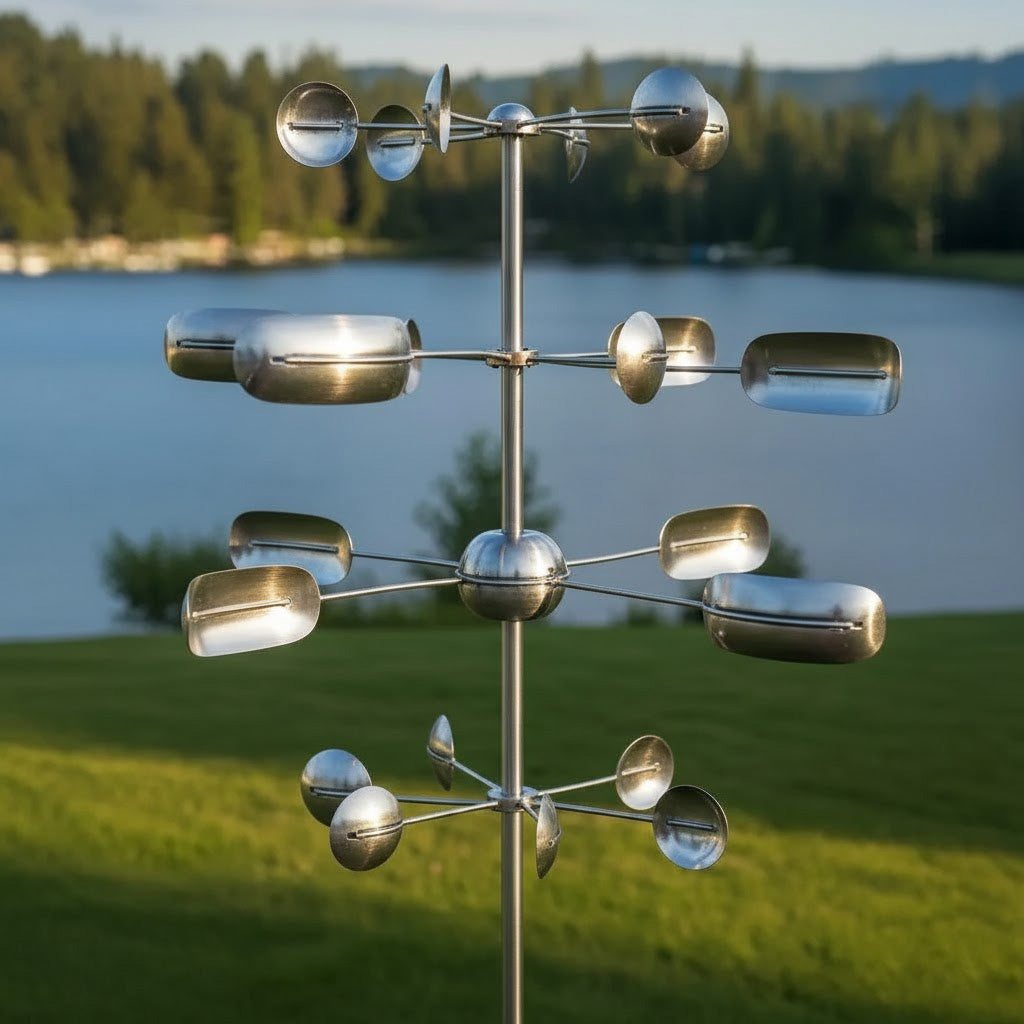 74" Handcrafted Copper Kinetic Wind Spinner Sculpture