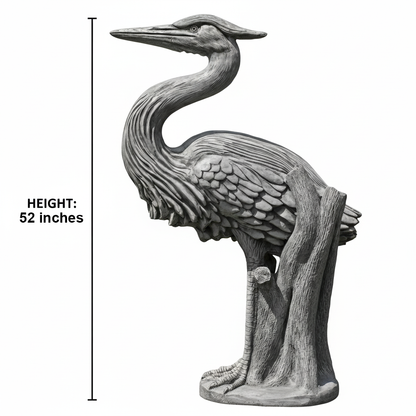 52" Handmade Stone-Look Heron Garden Statue – Polyresin Outdoor Bird Sculpture